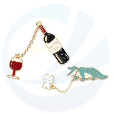 Custom Made Double Brooch Soft Enamel Shirt Metal Collar Chain Lapel Pins