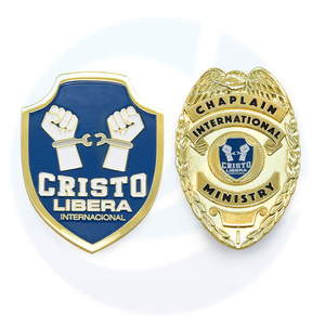 Badge Maker Custom Metal Embossed 3d Enamel Gold Plating Security Detective Chaplain Cristo Libera International Ministry Badge with Your Own Design